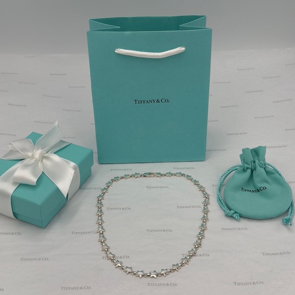 Tiffany & Co. Star Link Chain Necklace Sterling Silver 925 W/ Pouch, Bag & Box - Picture 7 of 11